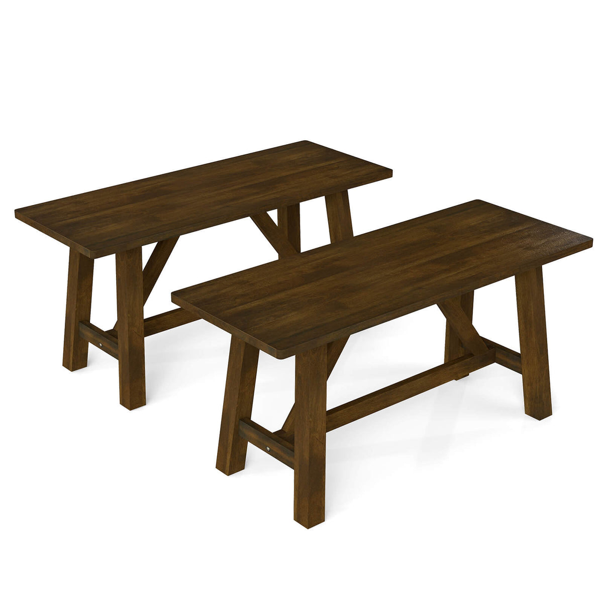 Dining Bench, Solid Rubberwood with H-Shaped Legs, Dark Brown