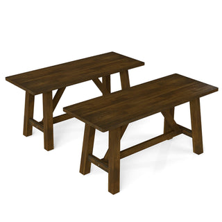 Dining Bench, Solid Rubberwood with H-Shaped Legs, Dark Brown