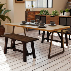 Dining Bench, Solid Rubberwood with H-Shaped Legs, Dark Brown
