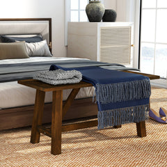 Dining Bench, Solid Rubberwood with H-Shaped Legs, Dark Brown