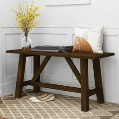 Dining Bench, Solid Rubberwood with H-Shaped Legs, Dark Brown