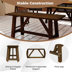 Dining Bench, Solid Rubberwood with H-Shaped Legs, Dark Brown