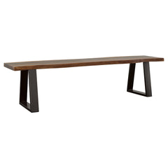 Dining Bench, Solid Sheesham Wood in Brown with Black Metal Legs