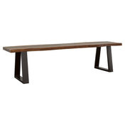 Dining Bench, Solid Sheesham Wood in Brown with Black Metal Legs