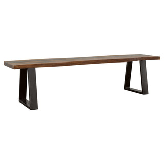 Dining Bench, Solid Sheesham Wood in Brown with Black Metal Legs