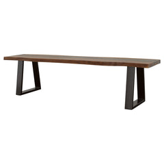 Dining Bench, Solid Sheesham Wood in Brown with Black Metal Legs