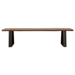 Dining Bench, Solid Sheesham Wood in Brown with Black Metal Legs