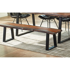 Dining Bench, Solid Sheesham Wood in Brown with Black Metal Legs