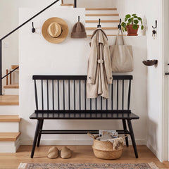 Dining Bench, Solid Wood with Black Finish