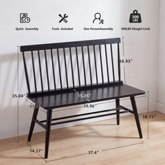 Dining Bench, Solid Wood with Black Finish