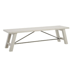 Dining Bench, Solid Wood with Black Metal Stretchers, Reclaimed White