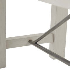 Dining Bench, Solid Wood with Black Metal Stretchers, Reclaimed White