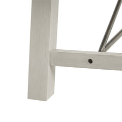 Dining Bench, Solid Wood with Black Metal Stretchers, Reclaimed White