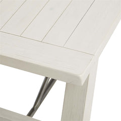 Dining Bench, Solid Wood with Black Metal Stretchers, Reclaimed White