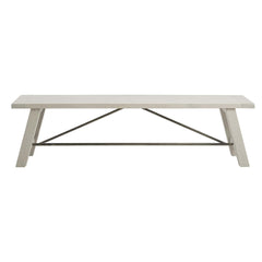 Dining Bench, Solid Wood with Black Metal Stretchers, Reclaimed White