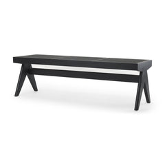 Dining Bench, Solid Wood with Cane Seat and X-Legs, Black