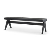Dining Bench, Solid Wood with Cane Seat and X-Legs, Black