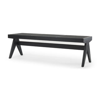 Dining Bench, Solid Wood with Cane Seat and X-Legs, Black
