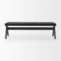 Dining Bench, Solid Wood with Cane Seat and X-Legs, Black
