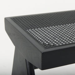 Dining Bench, Solid Wood with Cane Seat and X-Legs, Black
