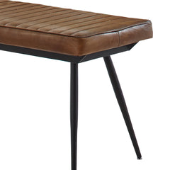 Dining Bench, Tufted Brown Leather with Black Iron Legs