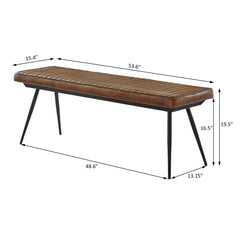 Dining Bench, Tufted Brown Leather with Black Iron Legs