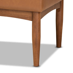 Dining Bench, Tufted Faux Leather, Tan/Brown with Wood Legs