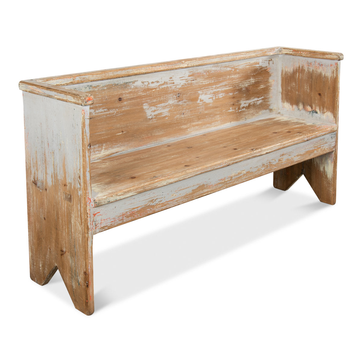Dining Bench with Back, Solid Pine Wood in Distressed Gray