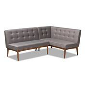 Dining Bench with Back, Tufted Gray Polyester with Rubberwood Legs