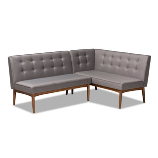 Dining Bench with Back, Tufted Gray Polyester with Rubberwood Legs