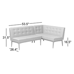 Dining Bench with Back, Tufted Gray Polyester with Rubberwood Legs