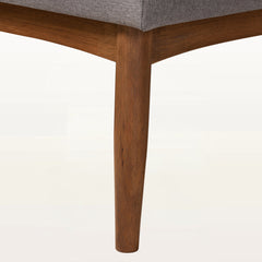 Dining Bench with Back, Tufted Gray Polyester with Rubberwood Legs