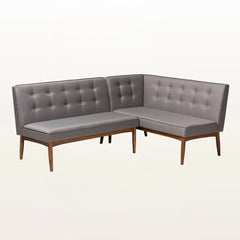 Dining Bench with Back, Tufted Gray Polyester with Rubberwood Legs