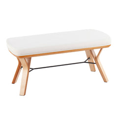 Dining Bench with Cream Polyester Seat and Natural Wood Legs