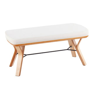 Dining Bench with Cream Polyester Seat and Natural Wood Legs