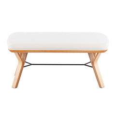 Dining Bench with Cream Polyester Seat and Natural Wood Legs