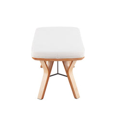 Dining Bench with Cream Polyester Seat and Natural Wood Legs