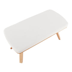 Dining Bench with Cream Polyester Seat and Natural Wood Legs