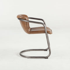 Dining Chair, Chestnut Genuine Leather with Metal Legs