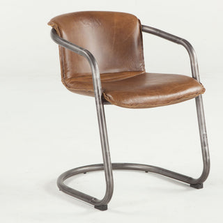 Dining Chair, Chestnut Genuine Leather with Metal Legs