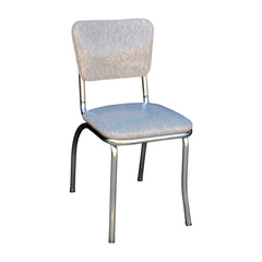 Dining Chair, Vinyl Seat with Chrome Metal Frame, Cracked Ice Gray