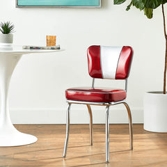 Dining Chair with Chrome Metal Frame in Glitter Sparkle Red Vinyl