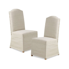 Dining Chairs, Set of 2, Beige Fabric, Bronze Nailhead Trim