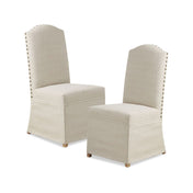 Dining Chairs, Set of 2, Beige Fabric, Bronze Nailhead Trim