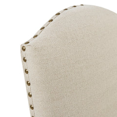 Dining Chairs, Set of 2, Beige Fabric, Bronze Nailhead Trim