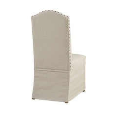 Dining Chairs, Set of 2, Beige Fabric, Bronze Nailhead Trim