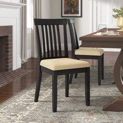 Dining Chairs, Set of 2, Beige Microfiber with Black Wood Legs