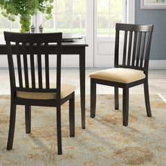 Dining Chairs, Set of 2, Beige Microfiber with Black Wood Legs