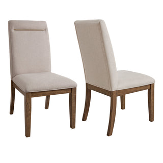 Dining Chairs, Set of 2, Beige Upholstery with Toffee Legs