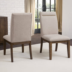 Dining Chairs, Set of 2, Beige Upholstery with Toffee Legs
